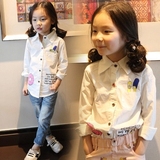 2015新款女童衬衫春秋韩版白色长袖修身衬衣女童纯棉开衫上衣印