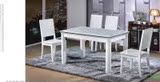 简约时尚现代大理石白色餐桌餐椅组合贴布台面 紫荆花环保漆