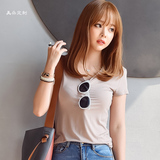 韩国SZ学生修身显瘦简约纯色冰丝清凉T恤女短袖上衣V领夏季常规