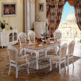 大理石餐桌椅组合6人饭桌桌子法式白色实木长方形雕花小户型家具
