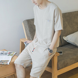 高档棉麻两件套装韩版青年男装亚麻夏季潮流休闲男士短袖t恤薄款