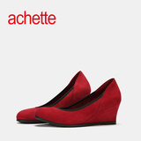 achette雅氏8H86 2016春夏新款浅口高跟单鞋纯色舒适坡跟通勤女鞋