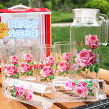 包邮耐热韩式印花家用八角玻璃冷水壶水杯七件套装水壶杯子套具