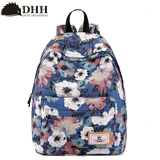 DHH韩版印花女包包休闲帆布包简约校园英伦学院风双肩包旅行背包