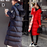 2015冬装新款女装过膝眼镜羽绒服韩版长款外套连帽长袖加厚羽绒衣
