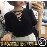 现货DDM-韩国东大门代购PLAY-S小性感抽带休闲短袖T恤女潮PL1665