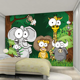 3D立体狮子森林动物大型壁画墙纸卧室客厅儿童房电视背景卡通壁纸