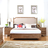 北欧复古布床布艺床 美式实木双人床简美实木床婚床1米5 1米8