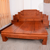 红木家具 中式仿古储物 缅甸花梨木卧室双人床 1.8米实木床高低床