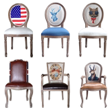 欧式实木餐椅复古圆餐桌椅靠背椅西餐椅咖啡椅酒店餐椅子皮椅