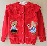 2015秋冬童装女童中大童红色全棉针织开衫中童毛衣外贸童装外套