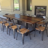 豪典华庭餐桌实木铁艺复古多功能美式乡村金属长方形木组装铁桌椅