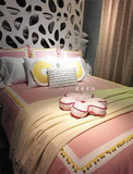 简约现代 女儿童房床品粉红色 样板房床品公主风格高档样板间