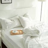 泡泡纱全棉四件套白色简约夏季日式小清新床单床笠被套床上用品