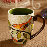 爱屋格林Evergreen 美式手绘内色釉大容量陶瓷咖啡杯马克杯
