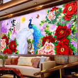 美岸新款3D十字绣客厅大幅家和万事兴牡丹孔雀精准印花线绣1.5米