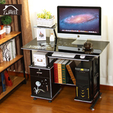简易台式电脑桌家用书桌简约办公电脑桌钢木带抽屉柜游戏台子1米
