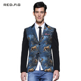 RED．P．G男装2016新款男士商务休闲印花西服单排扣西装外套