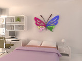 画墙贴儿童房幼儿园贴饰3D亚克力立体七彩蝴蝶客厅卧餐厅走廊装饰