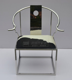 电脑椅靠背扶围椅欧式不锈钢黑白奶牛皮休闲椅新古典创意洽谈椅