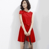 韩国代购小香风衣服女夏装大红色无袖通勤雪纺连衣裙夏中长款礼服