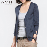 Amii女装2016春秋装新款艾米修身羊毛大码针织衫开衫女薄款外套衫