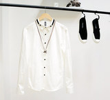 日系清新韩版修身英伦白色刺绣长袖男士衬衫修身纯棉男装衬衣情侣
