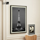 黑白法国风景画城堡铁塔竖版挂画美式玄关装饰画高档简欧客厅墙画