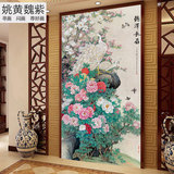 玄关大型壁纸墙纸壁画定制 中国风牡丹玉兰手绘工笔百花古风墙布