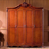 美式卧室四门衣柜实木深色整体衣柜/欧式五门衣橱板式衣柜可定制
