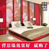 依洛大型壁画 现代简约个性红色条纹玫瑰墙纸壁纸 卧室床头背景墙