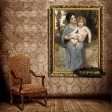 纯手绘欧式古典人物油画客厅卧室装饰画玄关走廊酒店挂画母与子