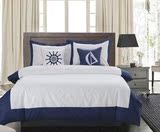 地中海风格酒店白色床品床上用品蓝色个性四件套简欧简约被套床单