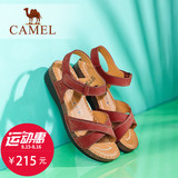 Camel/骆驼女鞋  2016夏季新款 坡跟厚底真皮魔术贴中跟凉鞋女夏