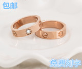 日韩镀18k玫瑰金钛钢镶钻戒指男女彩金情侣对戒食指尾戒指环饰品