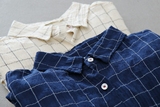 A84-5 日本单 春季新款百搭格子翻领中长款长袖女式纯棉衬衫衬衣