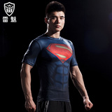 紧身衣男运动短袖健身服男速干衣美国队长超人蝙蝠侠训练T恤雷魅