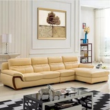 掌上明珠现代简约转角皮艺沙发米黄色浅黄色组合3米62小户型沙发