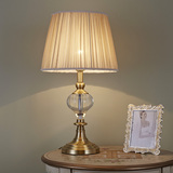 全铜水晶美式台灯 欧式客厅书房卧室床头 复古奢华装饰纯铜台灯
