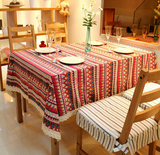 波西米亚民族风桌布布艺棉麻地中海风格餐桌布盖布红条纹茶几台布