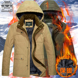 战地吉普2015新款棉衣男士中长款加绒加厚保暖棉服冬季男装外套