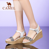 Camel/骆驼女鞋 2016夏季新款一字扣凉鞋 真皮水钻高跟厚底凉鞋