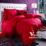 紫罗兰家纺 玫瑰物语 床上用品婚庆丝绵提花四件套件VPES73-4