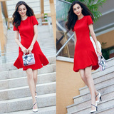2016夏季新款时尚女装韩版潮流可爱anglebaby同款连衣裙短袖红色