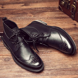 新品英伦时尚复古Vintage牛皮雕花布洛克马丁靴 日系潮流真皮男靴