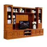 实木电视柜 背景柜 影视柜 客厅高低电视背景墙 橡木电视柜3.3米