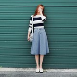 韩国代购cherrykoko正品2016春季韩版热卖可爱复古过膝牛仔半身裙