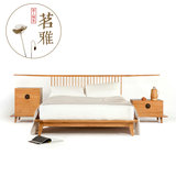 茗雅 中式老榆木双人床简约实木免漆床头柜卧室大床1.8m禅意家具