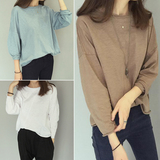 2015秋季新品纯色简约棉质长袖打底衫 韩版宽松显瘦T恤上衣女学生
