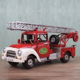铁皮老式消防车汽车模型 欧美家居装饰摆件复古工艺品创意礼品
